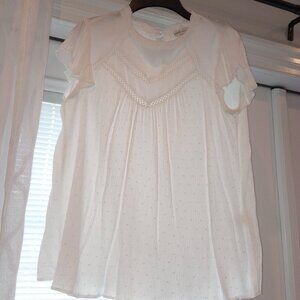 white Swiss dot ruffle sleeve shirt
